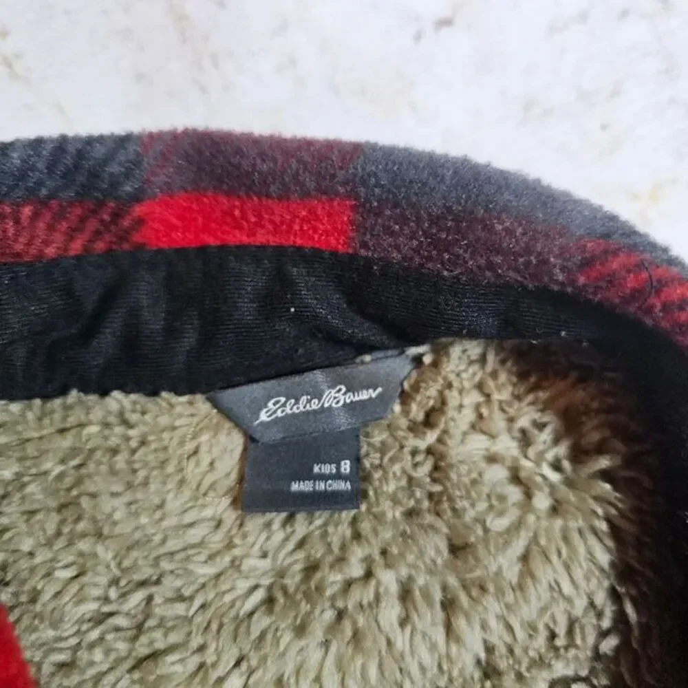 Eddie Bauer Kids Sherpa-Lined Plaid Jacket | Size 8 | Red & Black Buffalo Check